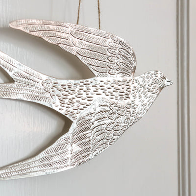 Large Hanging Dove Decoration - Antique Silver