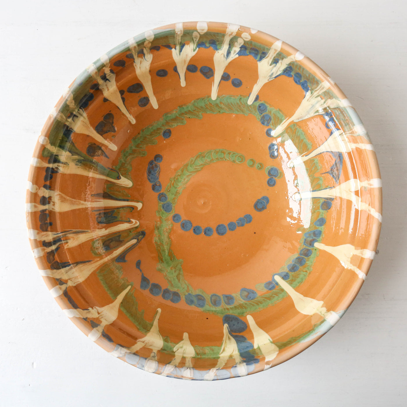Large Romanian Slipware Folk Bowl - Design K
