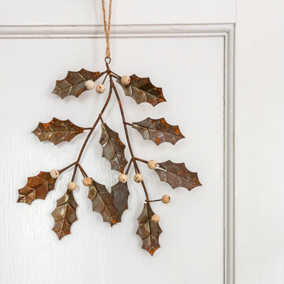 Hanging Metal Holly Frond - 18cm
