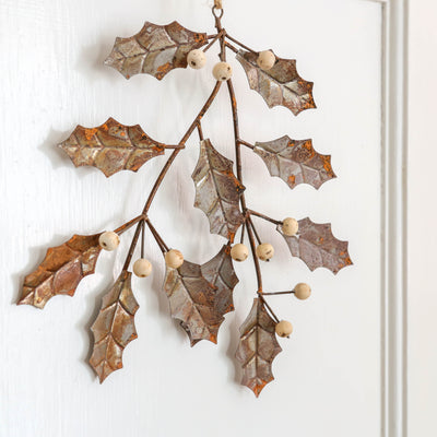 Hanging Metal Holly Frond - 18cm