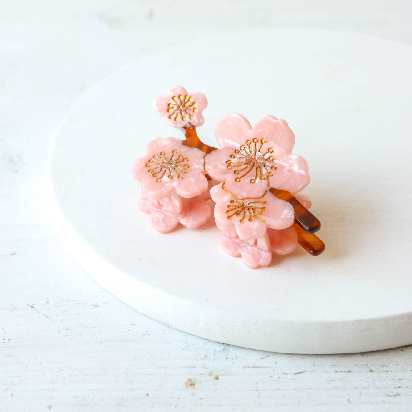 Hand Painted Cellulose Hair Claw - Pink Cherry Blossom