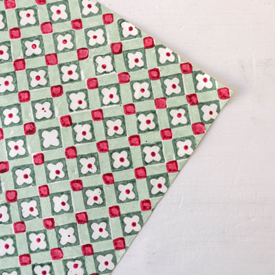Hand Block Printed Wrap - Floral Checks Sage