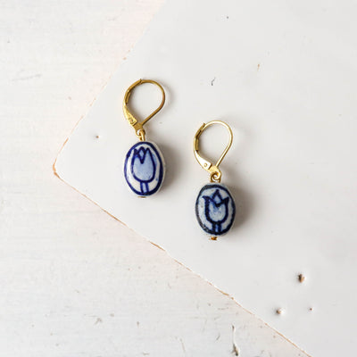 Oval Tulip Delft Blue Earrings