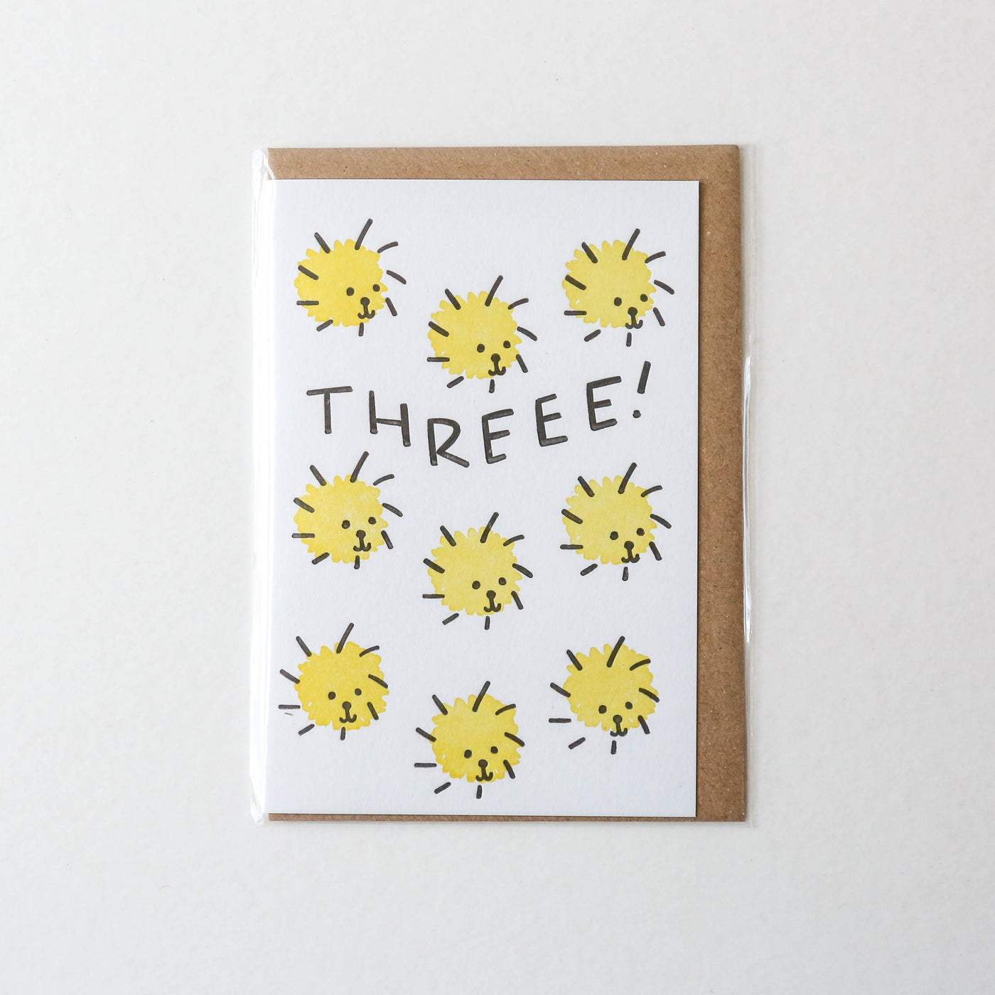 Three! Birthday Lions Letterpress Card