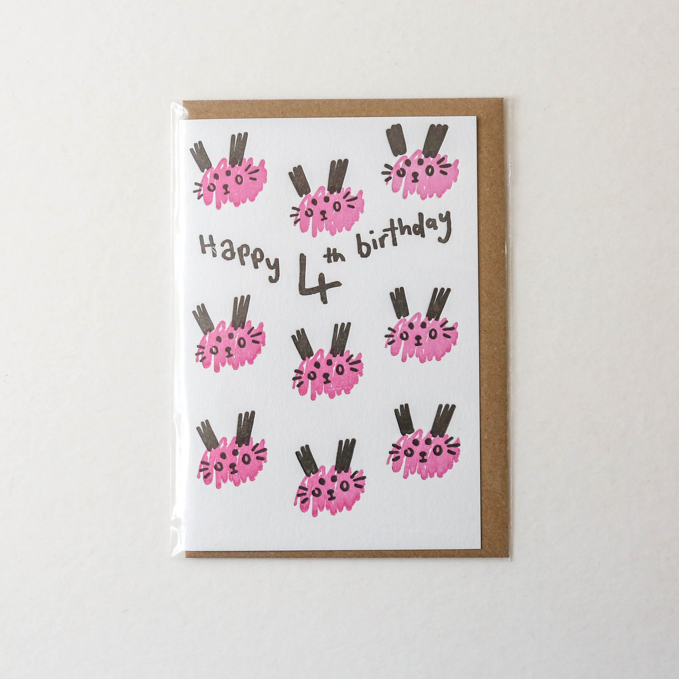 4th Birthday Rabbits Letterpress Card