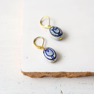 Oval Tulip Delft Blue Earrings