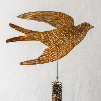 Large Pressed Metal Dove Tree Topper - Antique Gold