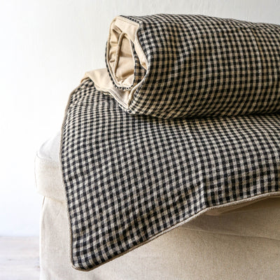 Linen 'Bedroll' or Mattress 85 x 200cm - Carbon Gingham