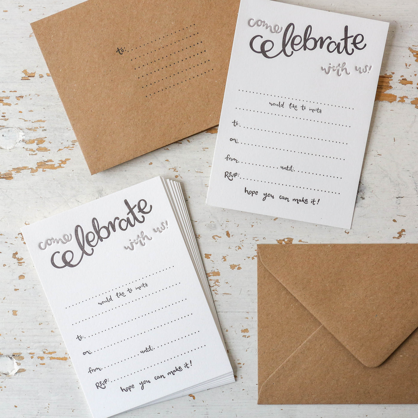 Set of 10 Letterpress Printed Invitations