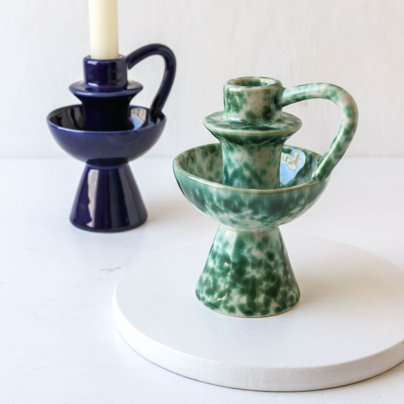 Diva Candle Holder - Green Speckle Glaze