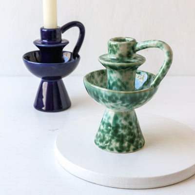 Diva Candle Holder - Green Speckle Glaze