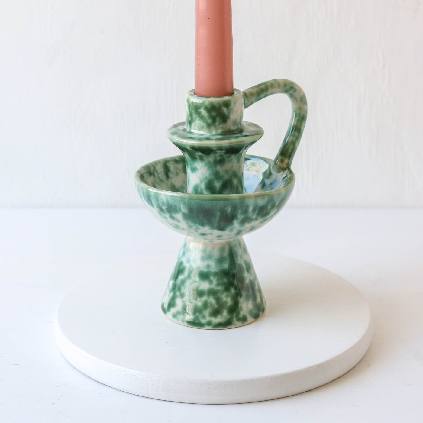 Diva Candle Holder - Green Speckle Glaze