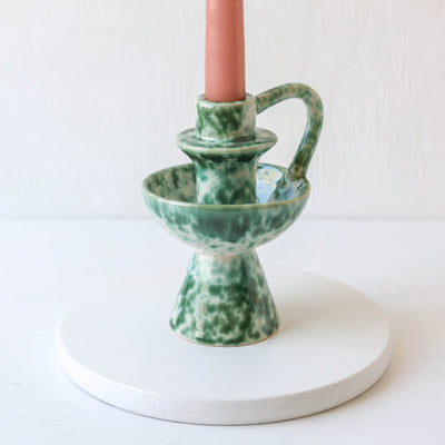 Diva Candle Holder - Green Speckle Glaze