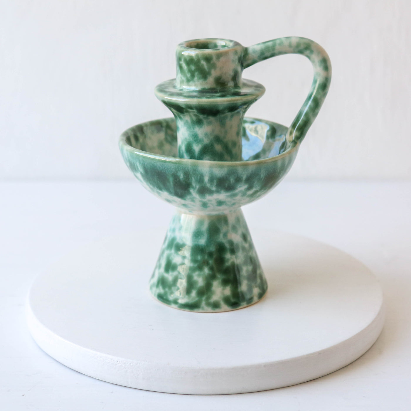 Diva Candle Holder - Green Speckle Glaze