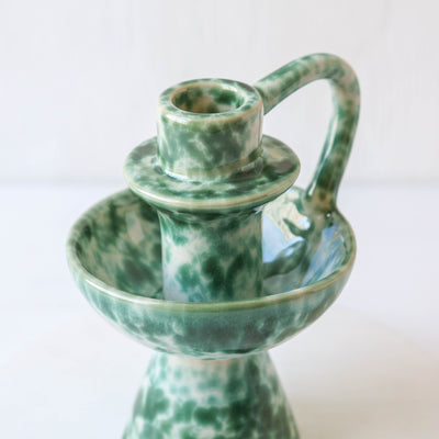 Diva Candle Holder - Green Speckle Glaze