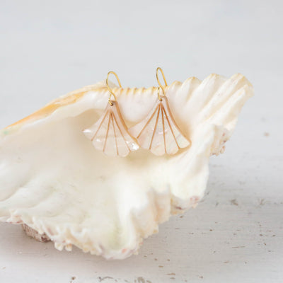Mother of Pearl Deco Fan Earrings - Gold