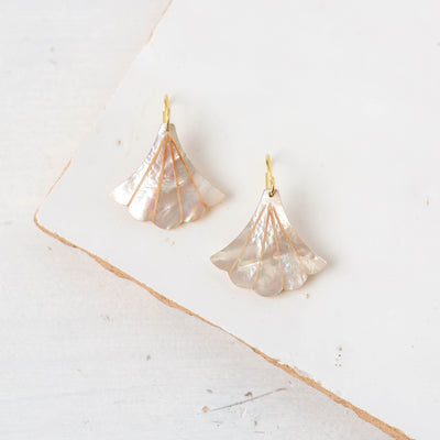 Mother of Pearl Deco Fan Earrings - Gold