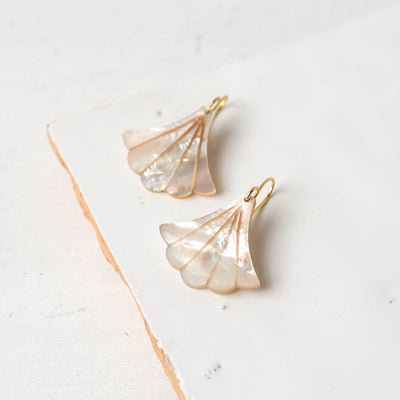 Mother of Pearl Deco Fan Earrings - Gold