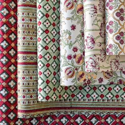 Hand Block Printed Wrap - Lotus Cherry