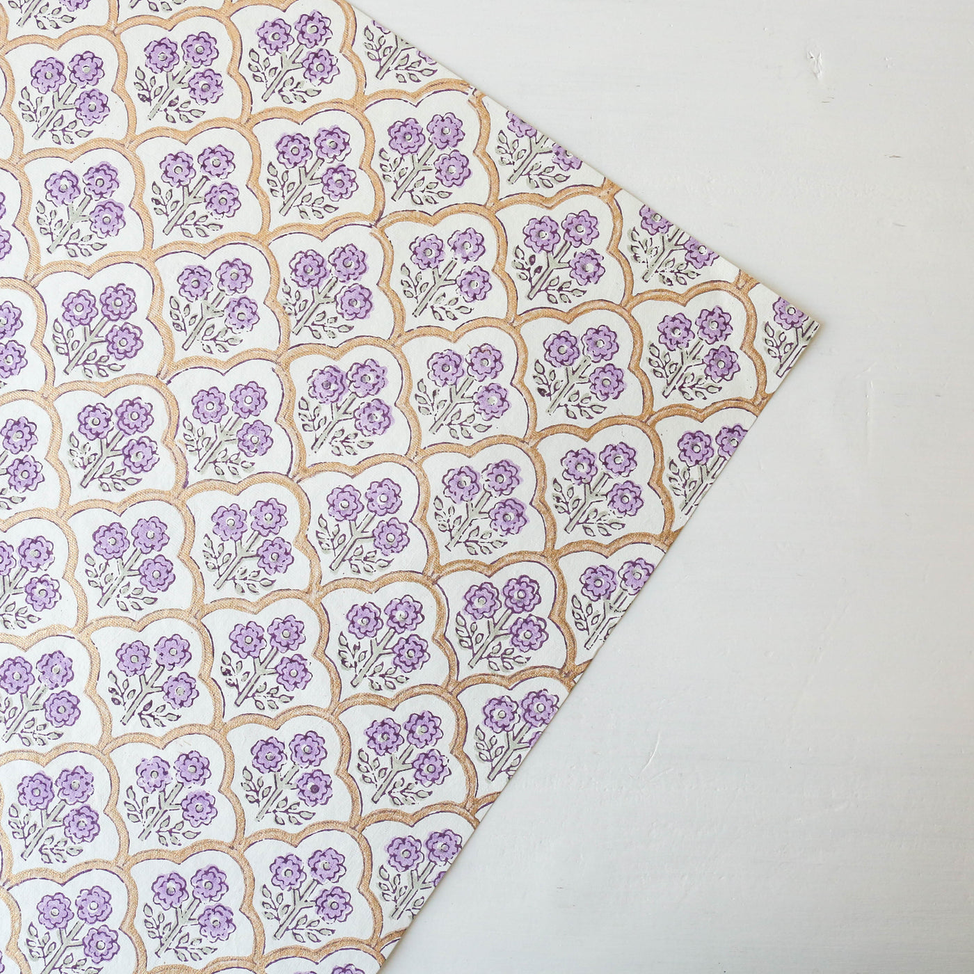 Hand Block Printed Wrap - Trellis Lavender