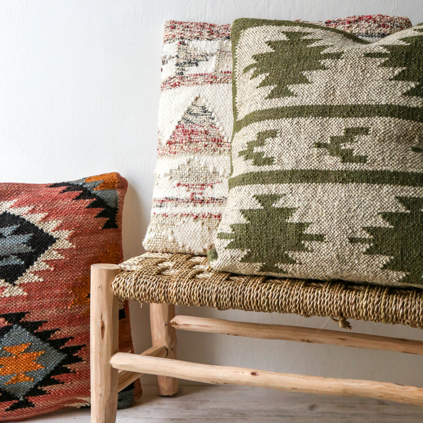 Nona Rustic Embroidered Cushion - Natural