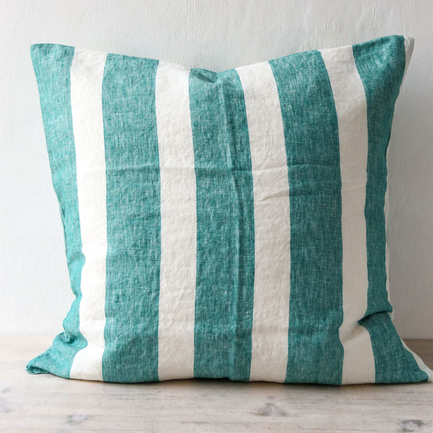 Emerald Stripe Linen Cushion Cover
