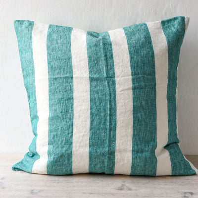 SALE Emerald Stripe Linen Cushion Cover