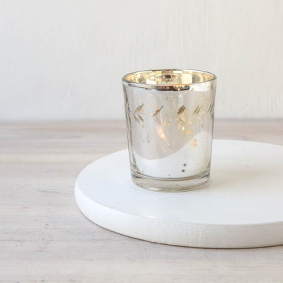 Silver Etched Vine Leaf Tea Light Holder