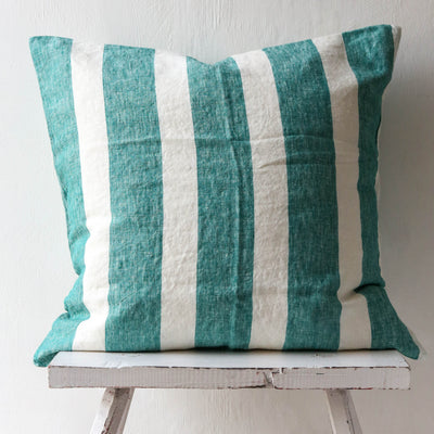 SALE Emerald Stripe Linen Cushion Cover