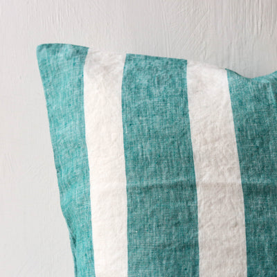 Emerald Stripe Linen Cushion Cover