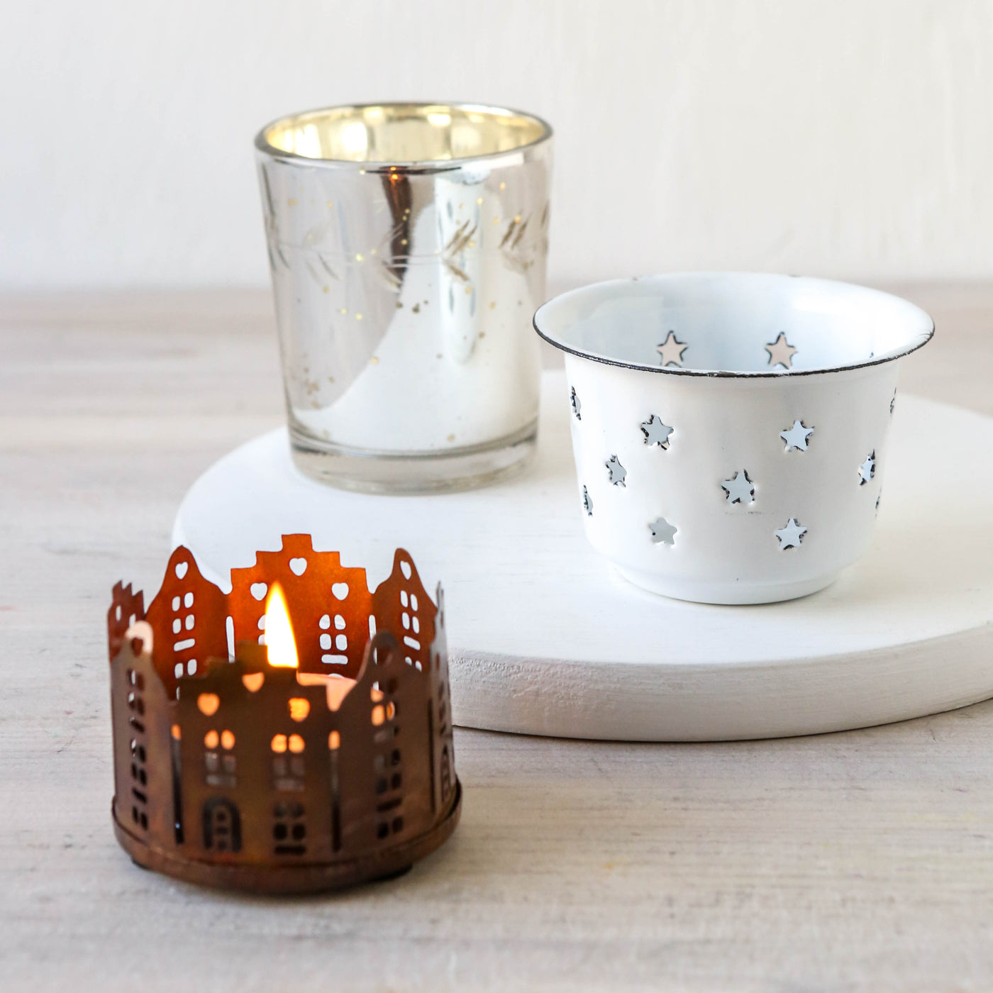 Enamel Star Design Tea Light Holder