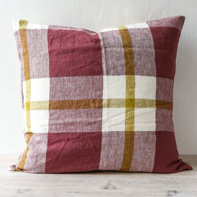 Plum Check Linen Cushion Cover