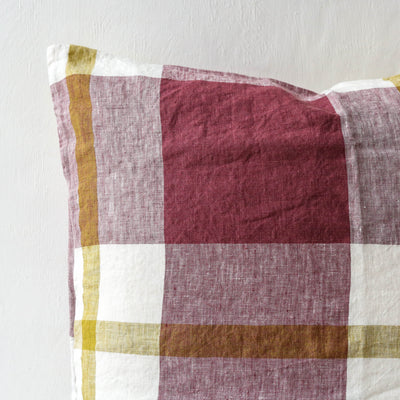 Plum Check Linen Cushion Cover