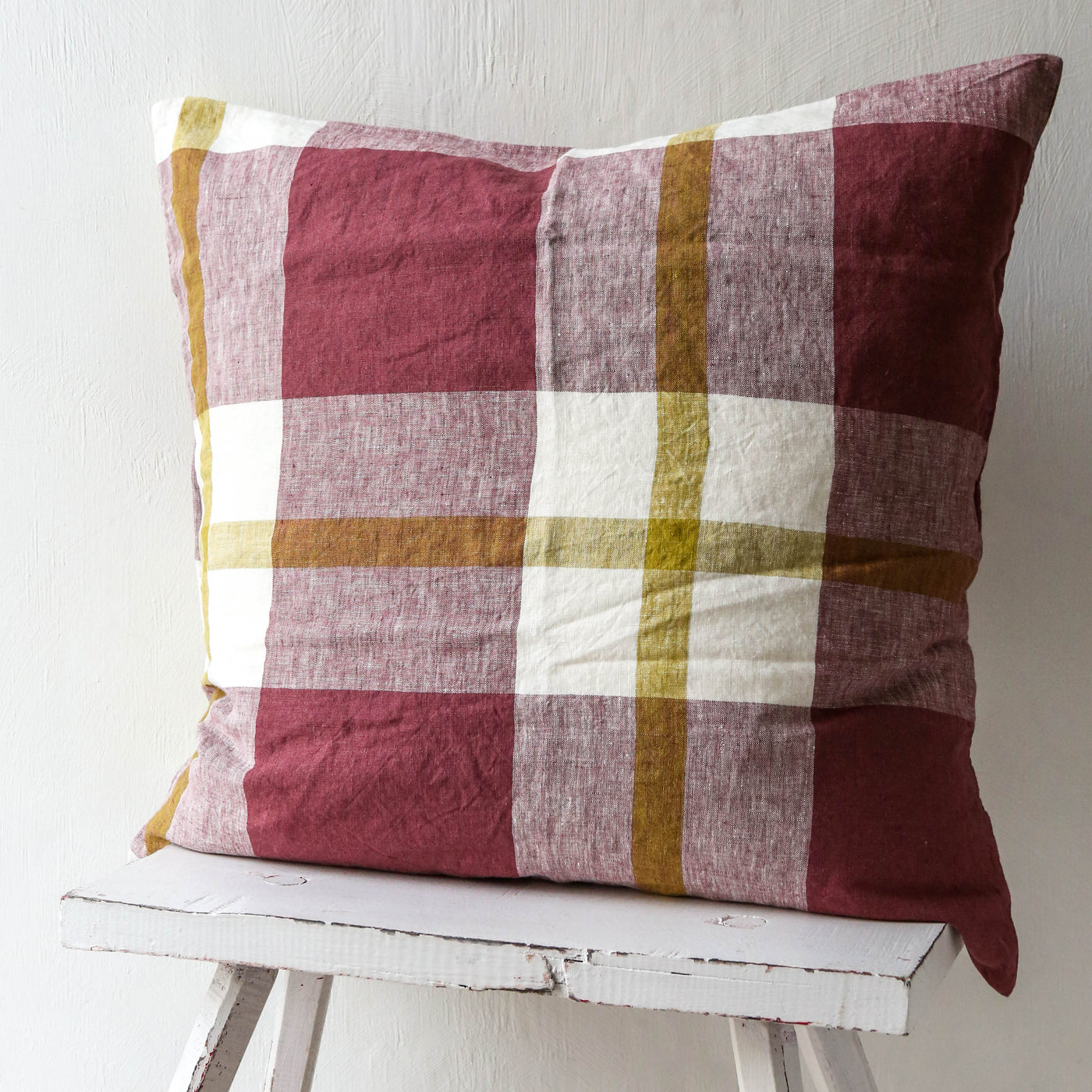 Plum Check Linen Cushion Cover