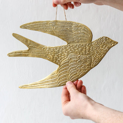 Large Hanging Dove Decoration - Antique Brass