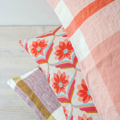 SALE Plum Check Linen Cushion Cover