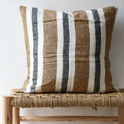 Taupe Stripe Linen Cushion Cover