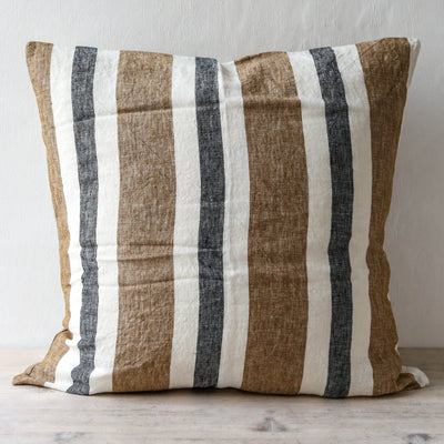 Taupe Stripe Linen Cushion Cover