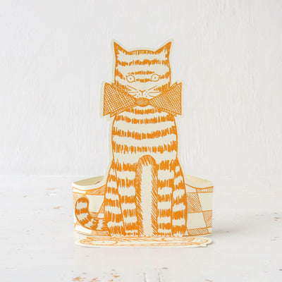 Mackerel Cat Stand Up Greetings Card