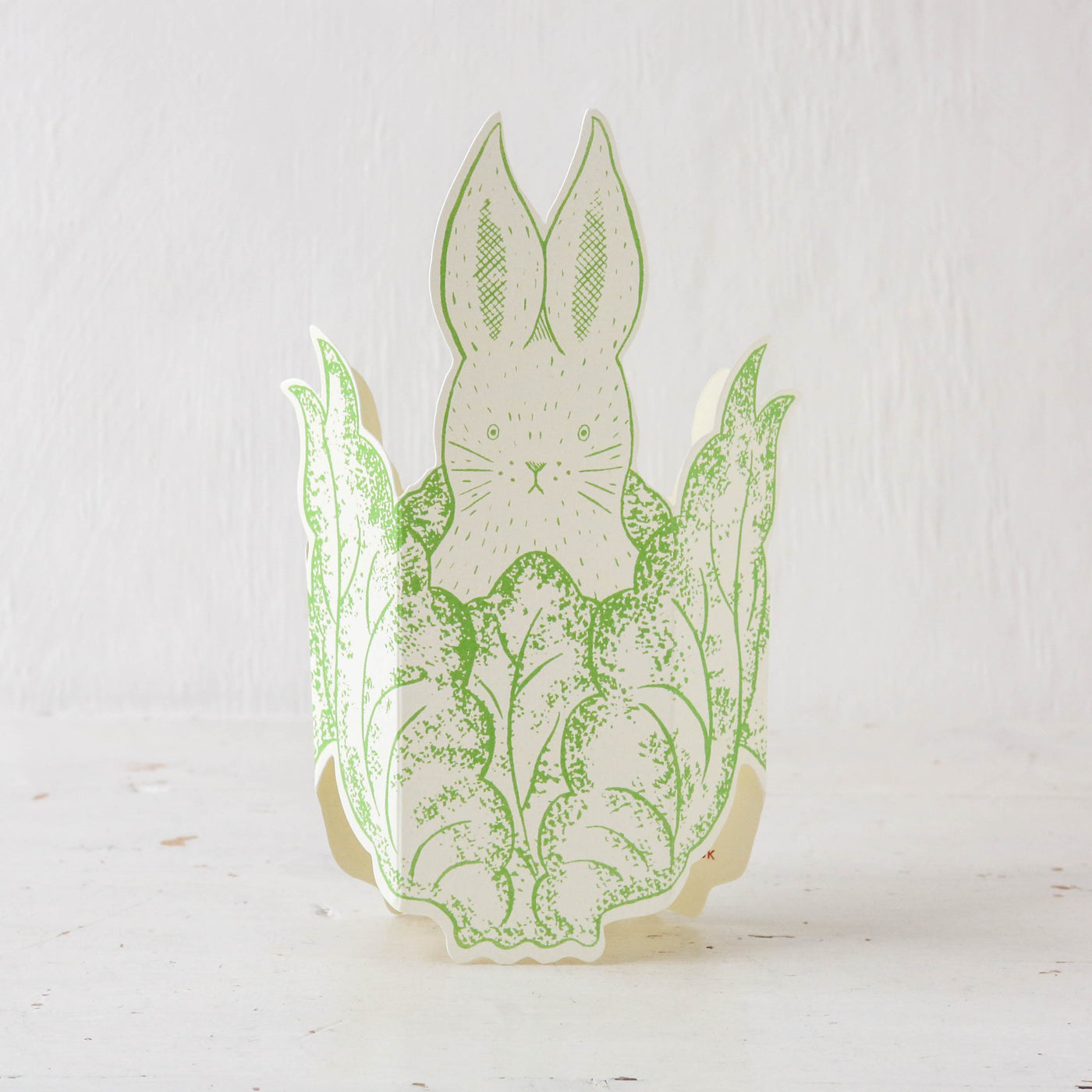 Rabbit In Lettuce Stand Up Greetings Card