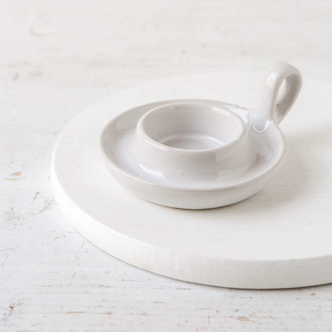 Stoneware Candle Holder with Handle - Tealight/Pillar Size