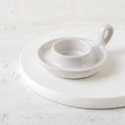 Stoneware Candle Holder with Handle - Tealight/Pillar Size