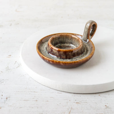 Stoneware Candle Holder with Handle - Tealight/Pillar Size
