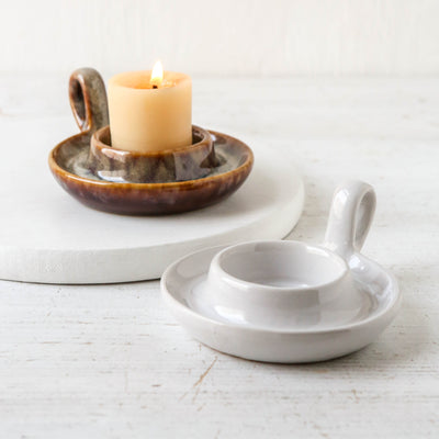 Stoneware Candle Holder with Handle - Tealight/Pillar Size