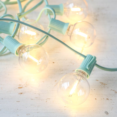 Mains Powered Festoon Lights with Mint Cable - 15 lights, 5.8m