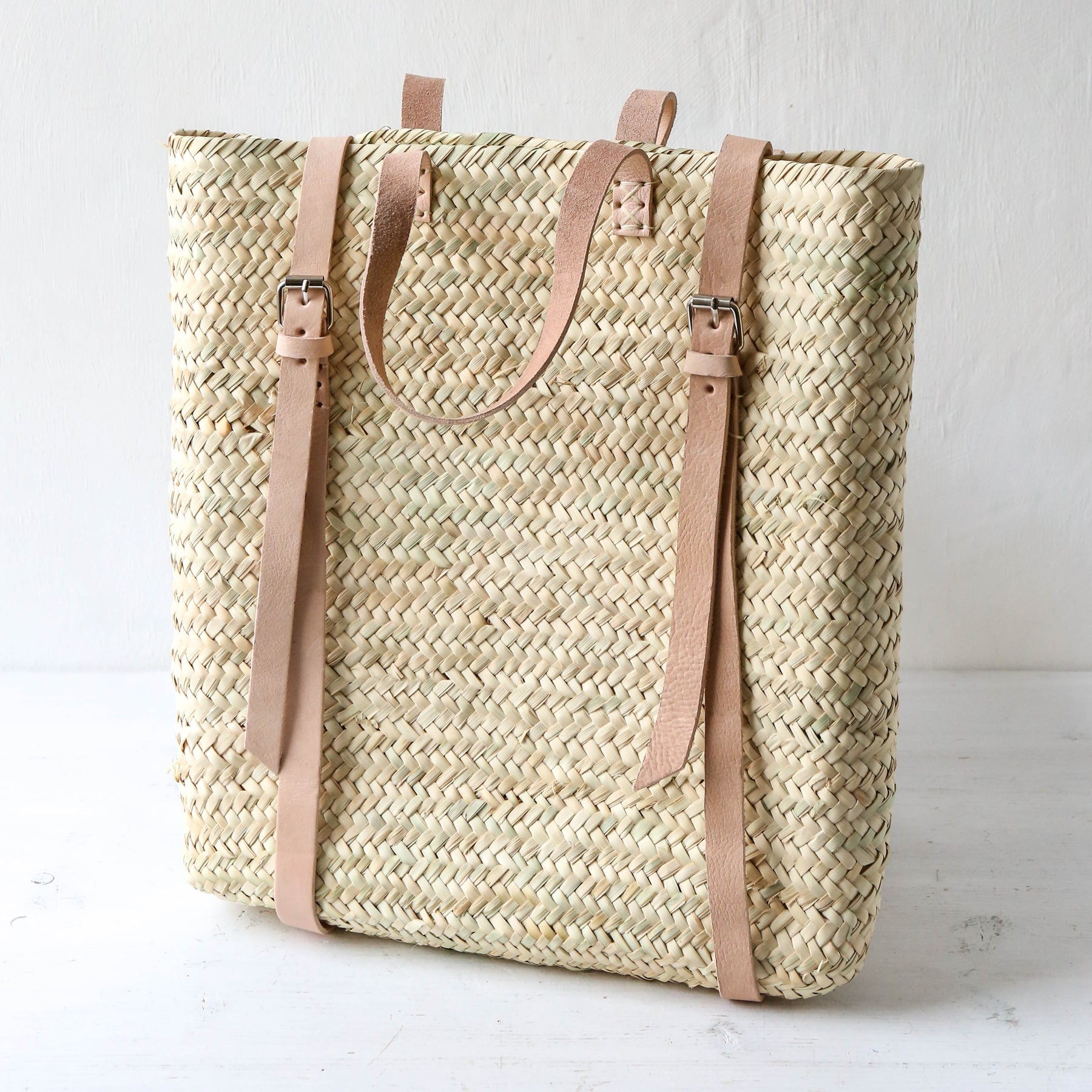 Straw Rucksack Woven Straw Backpack - Natural Leather – Berylune