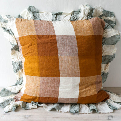 Biscuit Linen Cushion Cover with Ruffle