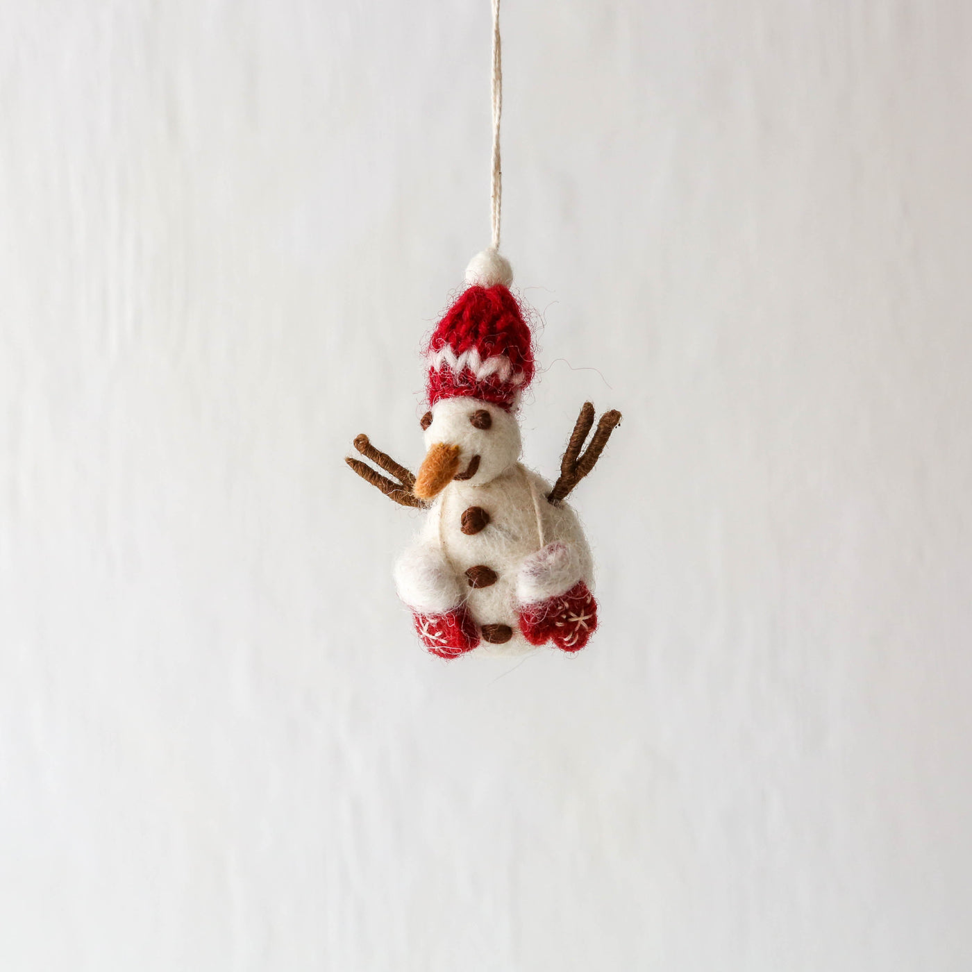 Festive Snowman with Knitted Hat Felt Hanging Decoration