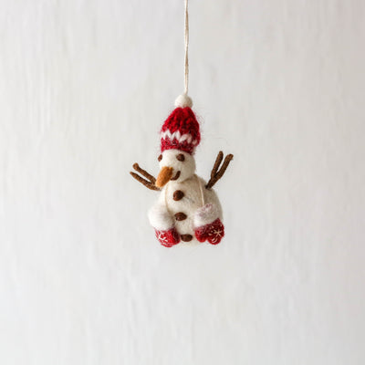 Festive Snowman with Knitted Hat Felt Hanging Decoration