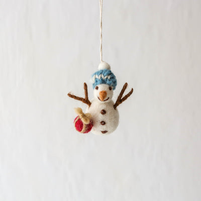 Festive Snowman with Knitted Hat Felt Hanging Decoration